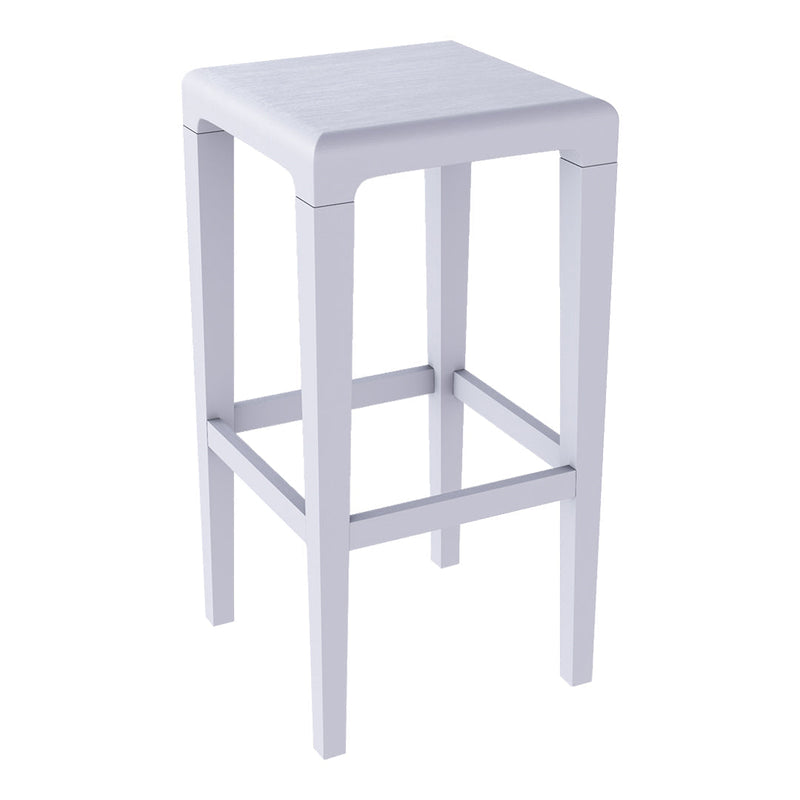 White wooden bar stool with a minimalist design and smooth finish. Perfect for modern decor.