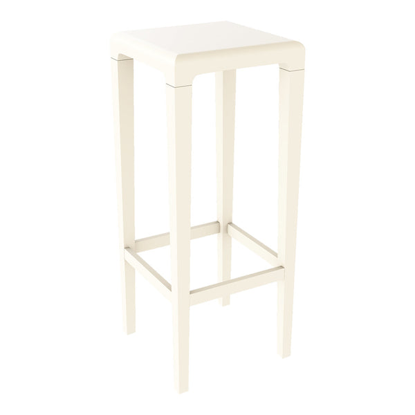 White wooden bar stool with a minimalist design and smooth finish. Ideal for modern decor.