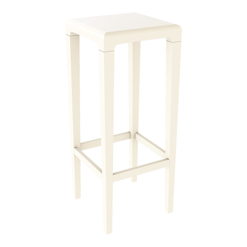 White wooden bar stool with a minimalist design and smooth finish. Ideal for modern decor.
