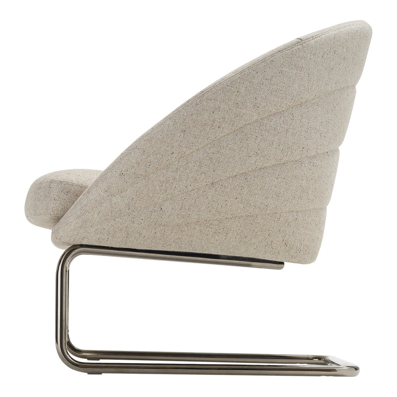 Beige textured chair with ribbed pattern and sleek metal base, perfect for modern decor.