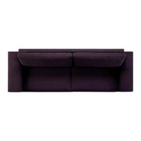"Dark purple fabric sofa with smooth, modern design and relaxed cushions, ideal for contemporary living spaces."