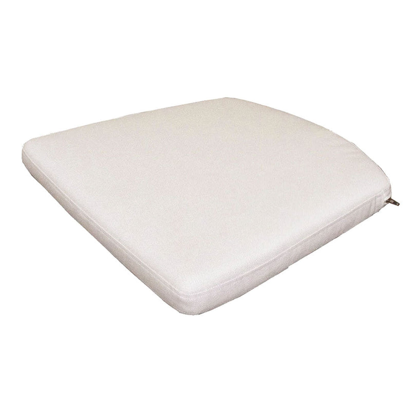 White square cushion with a smooth, solid pattern, perfect for indoor or outdoor seating.