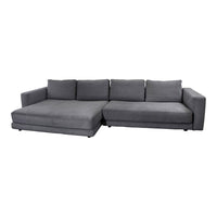 Gray sectional sofa with a smooth fabric finish and minimalist design, perfect for modern living spaces.