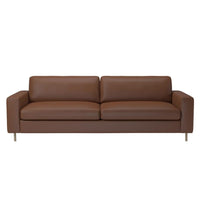 Brown leather sofa with a sleek modern design and minimalist style, featuring smooth, no-pattern upholstery.