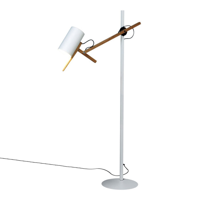 Modern white and wood floor lamp with a sleek, minimalist design and geometric patterns. Ideal for any contemporary space.