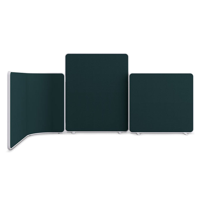 Three-piece room divider in dark teal with smooth, matte surfaces and a minimalist design.
