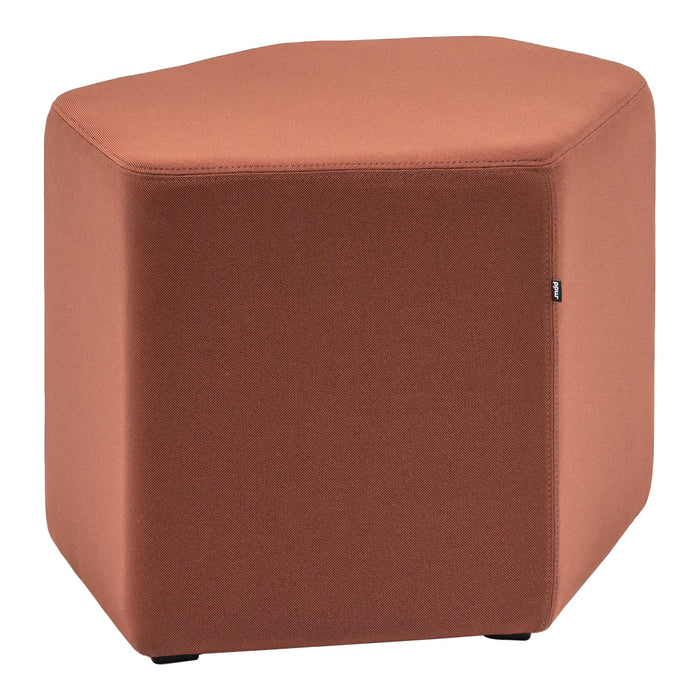 Terra-cotta colored geometric ottoman with a smooth fabric surface and clean, minimalist design.