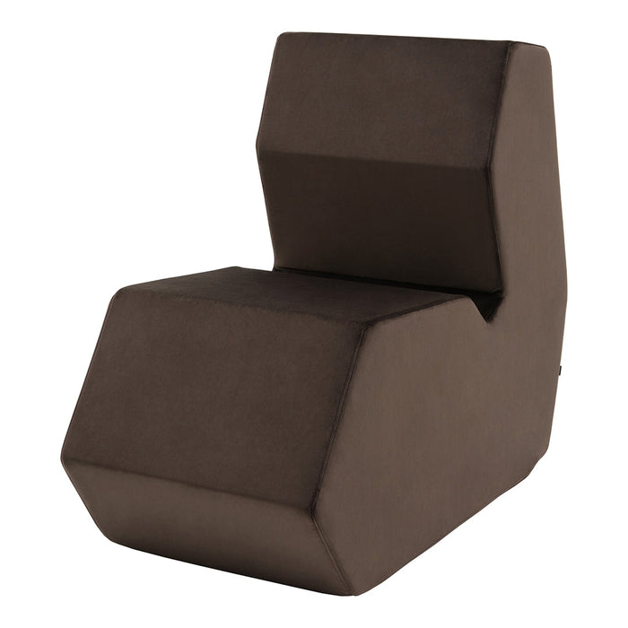 Brown geometric chair with a smooth, solid fabric finish and minimalist design, ideal for modern decor.