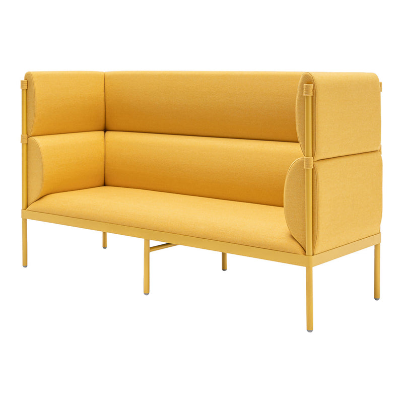 Vibrant yellow sofa with smooth, modern upholstery and a minimalist design. Ideal for contemporary spaces.