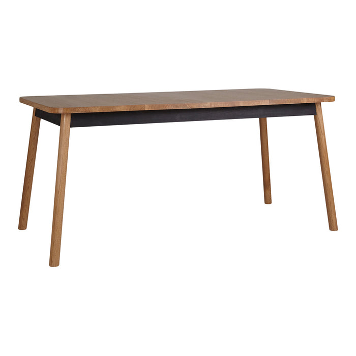 "Stylish wooden dining table with a rich walnut finish and natural light wood legs, showcasing a modern, minimalist design."