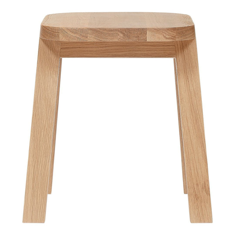 Natural light oak stool with a smooth, minimalist surface and clean lines, showcasing a warm, neutral tone.