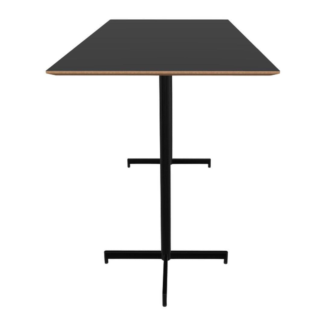 Black tabletop with a natural wood edge and sleek black metal base, offering a modern and minimalist design.