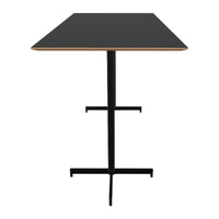 Black tabletop with a natural wood edge and sleek black metal base, offering a modern and minimalist design.