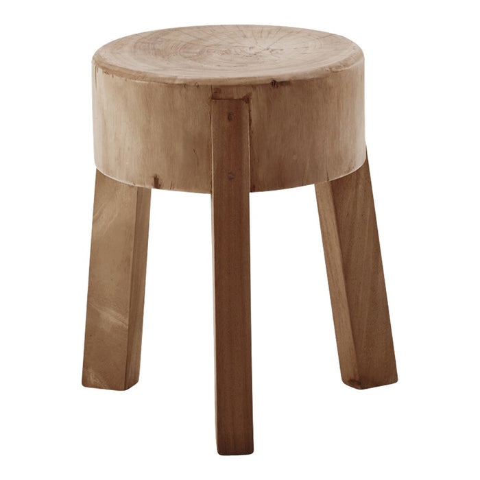 Natural beige stool with a smooth top and light wooden legs, showcasing a minimalistic design. Ideal for any decor.