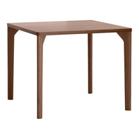 Square wood dining table with a rich walnut finish and smooth, minimalist design for modern interiors.