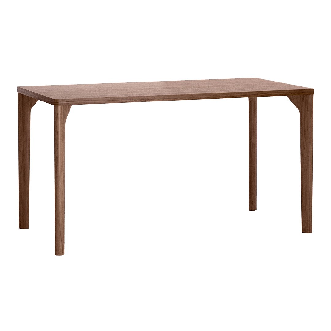 Brown rectangular wooden table with smooth finish and minimalist design, featuring clean lines and no visible patterns.