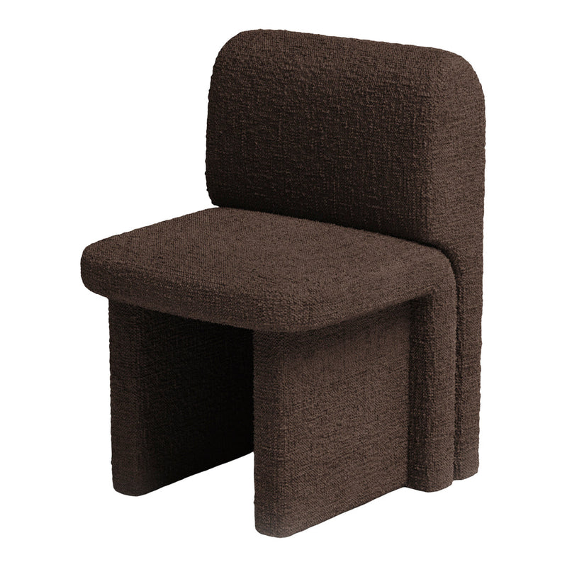 Brown textured chair with a minimalist design, featuring a soft, cozy fabric pattern.