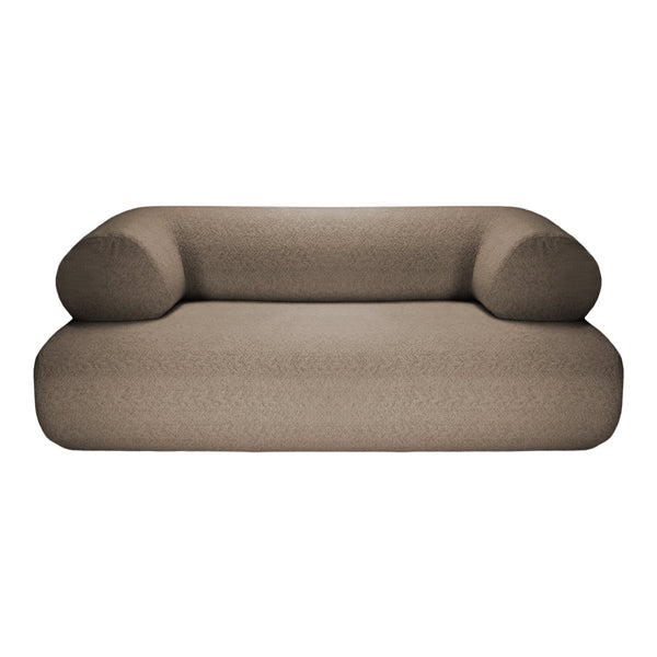 Stylish brown sofa with a soft, textured fabric and rounded armrests, perfect for modern interiors.