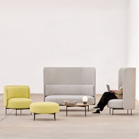Gray and yellow modern seating set with clean lines and minimalist design, featured in a bright, neutral setting.