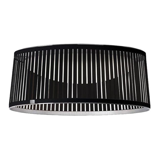 Black oval lamp shade with vertical striped pattern, creating a modern and sleek design. Perfect for contemporary decor.