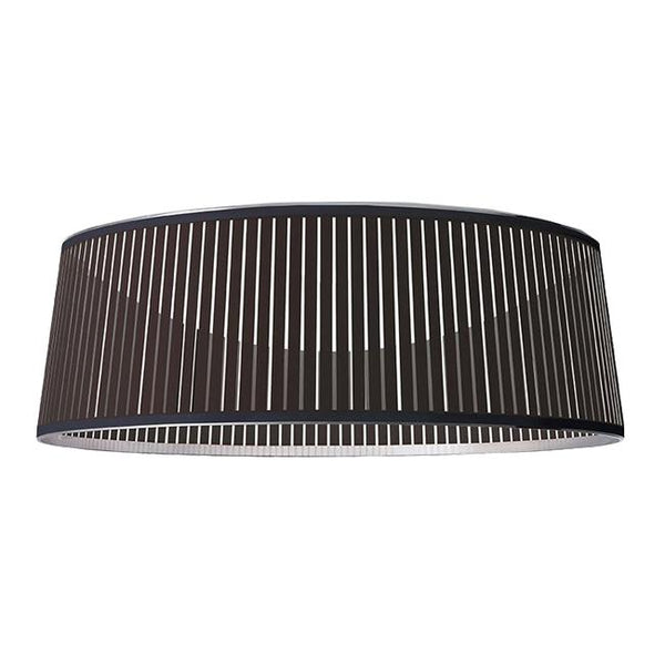 Black striped lamp shade with a sleek, modern design and elongated oval shape. Ideal for contemporary decor.