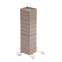 Tall, stackable storage tower in soft beige with a sleek, modern design and a white base. Ideal for organized spaces.