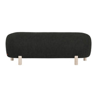 Dark gray upholstered bench with a smooth, rounded design and light wooden legs for a modern touch.