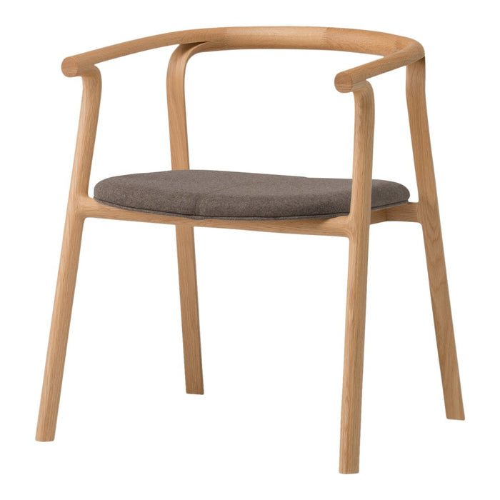 Beige wooden chair with a minimalist design and gray upholstered seat. Perfect for modern decor.