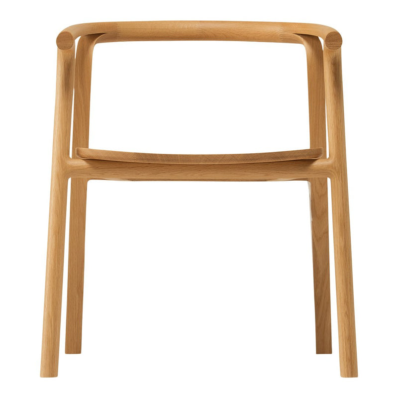 Natural wood chair with a minimalist design, featuring smooth, light oak finish and clean lines. Perfect for modern decor.