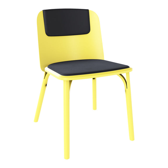 Modern chair featuring a vibrant yellow frame and a sleek black seat for a stylish contrast. Ideal for contemporary decor.