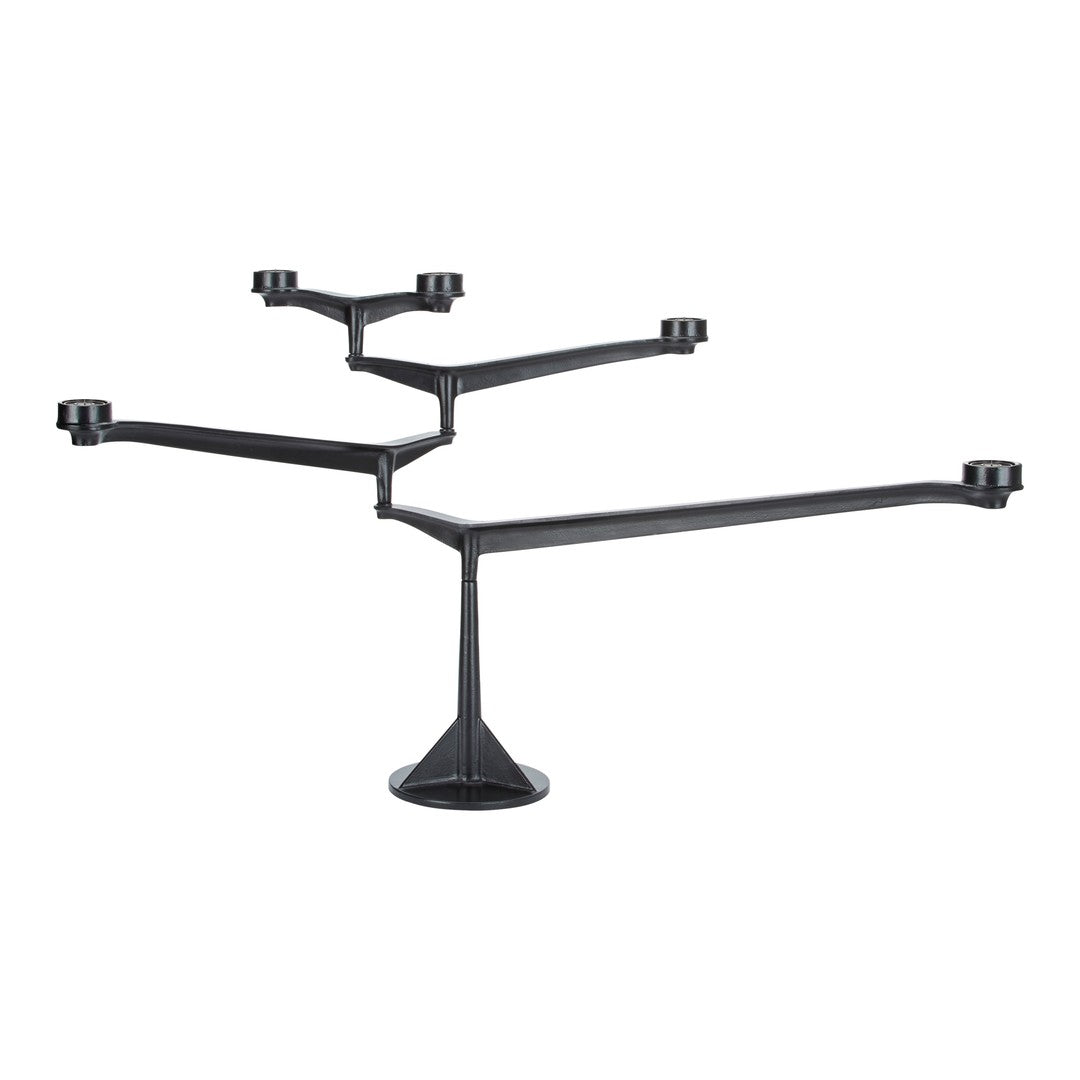 Black candle holder with a modern, branching design and smooth, matte finish. Elegant and minimalist decor accent.