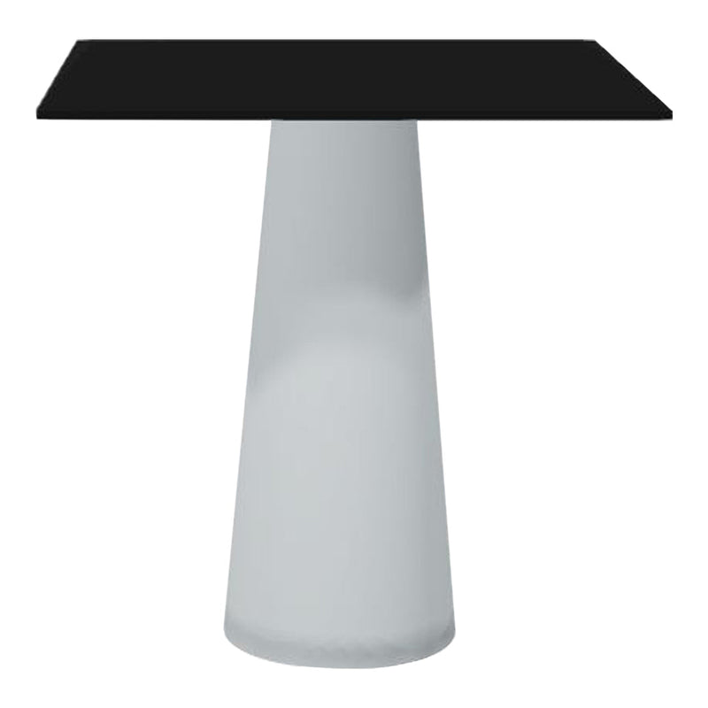Modern black tabletop with a sleek white conical base, creating a stylish and minimalistic design.