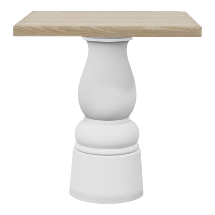 Light wood tabletop with a smooth white pedestal base, featuring a sleek, minimalist design. Perfect for modern decor.