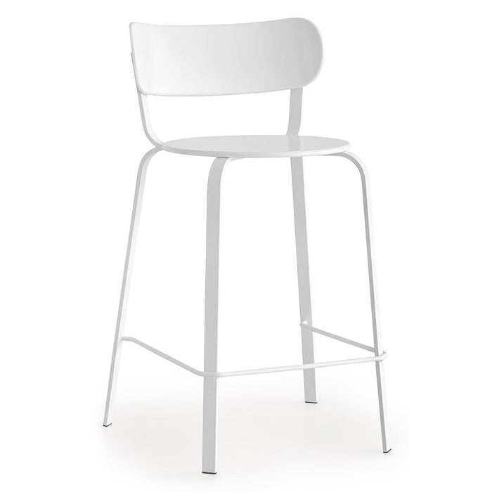 White modern bar stool with a sleek, minimalist design and smooth, monochromatic finish. Perfect for contemporary spaces.