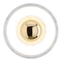 Round ceiling light featuring a sleek brass center, surrounded by a smooth marble ring in white and gray.