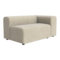 Beige fabric sofa with a smooth, minimalist design and rounded edges, perfect for a modern living space.