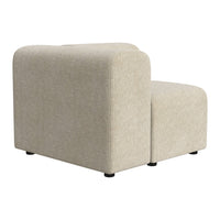 Beige modular couch with a smooth, textured fabric and rounded edges, perfect for modern interiors.