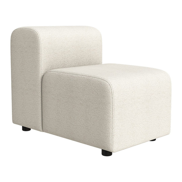 Off-white upholstered accent chair in a minimalist design with smooth, clean lines. Perfect for modern decor.