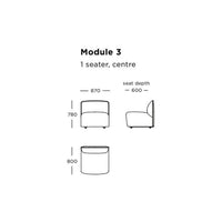 Line drawing of a modular 1-seater sofa, featuring clean lines and a minimalistic design.