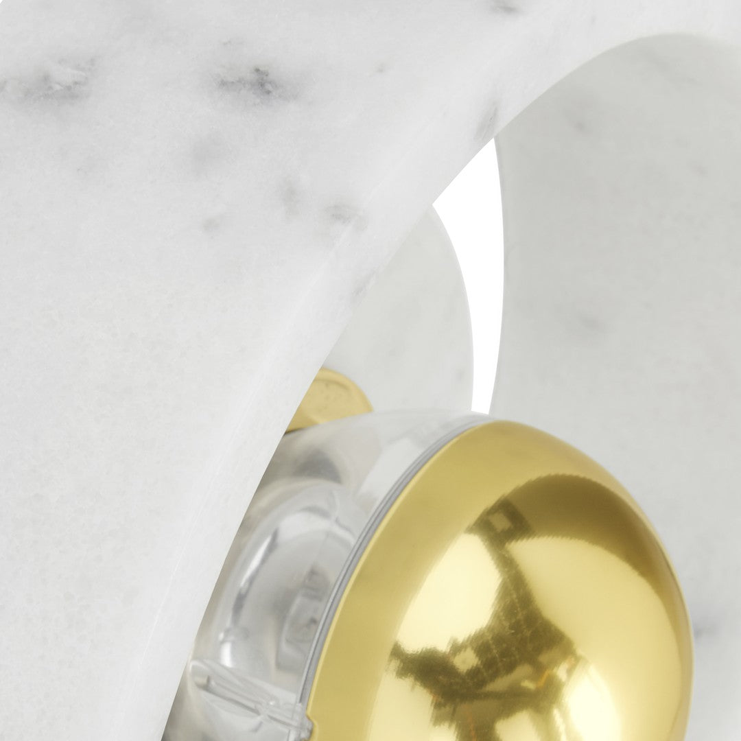 Elegant white marble with subtle gray veining and a striking gold accent. Modern and luxurious design.