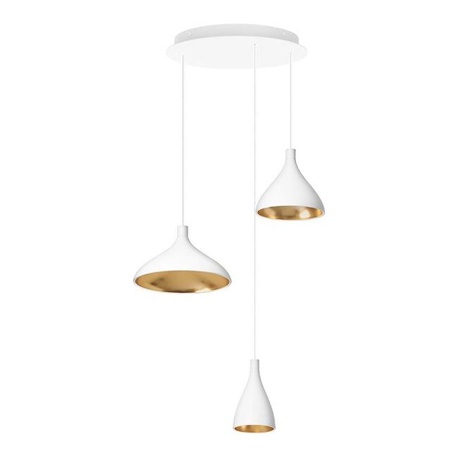 Triple pendant light featuring a sleek white exterior and elegant gold interiors for a modern touch.