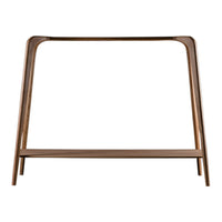 Brown wooden table frame with smooth, minimalistic design and clean lines, perfect for modern decor.