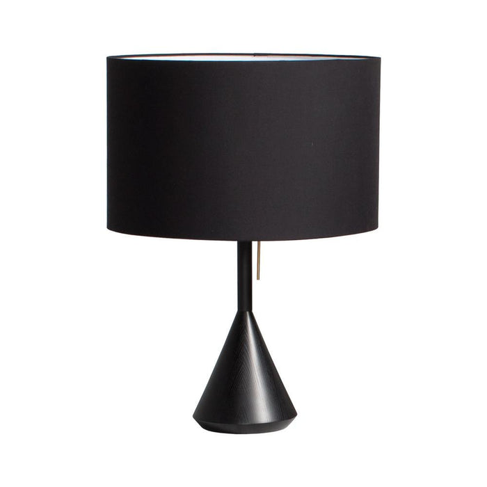 Black cone-shaped lamp with a cylindrical shade, featuring a sleek, modern design. Perfect for minimalist decor.