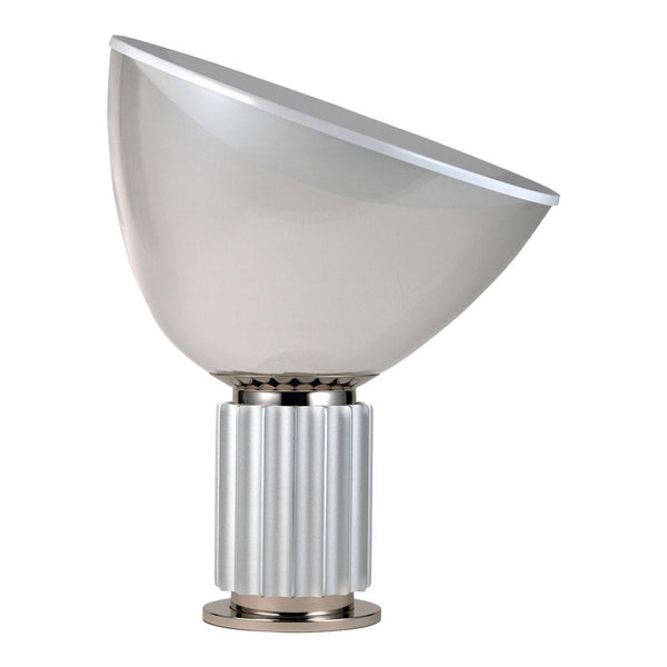Sleek white dome lamp with metallic silver base, featuring a modern, minimalist design.