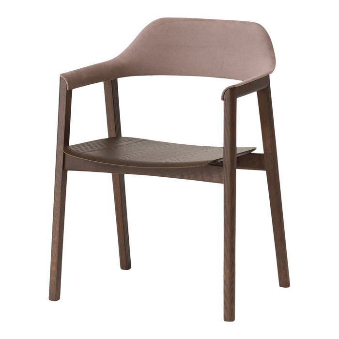 Brown and taupe patterned chair with smooth finish and minimalist design, perfect for modern decor.