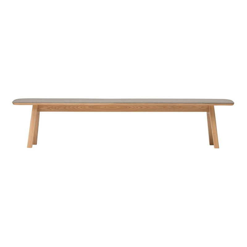 Natural oak bench with a smooth, light wood finish and simple, clean lines, ideal for modern decor.