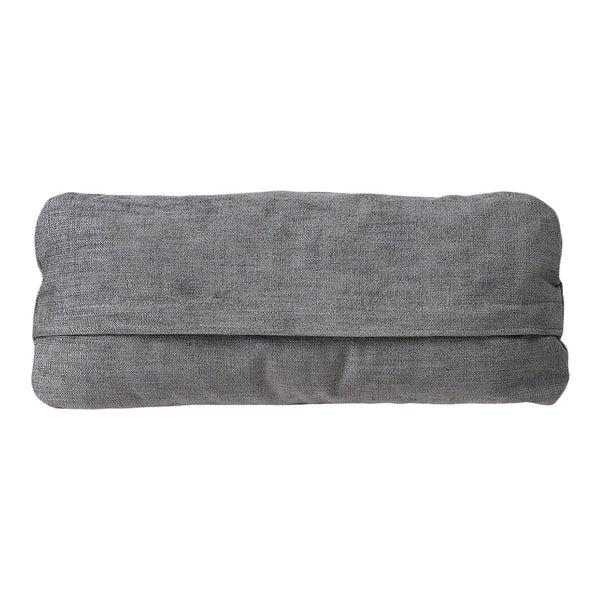 Gray fabric pillow with a textured pattern, perfect for modern home decor. Soft and stylish accent piece.
