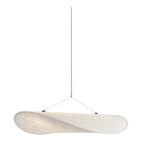 Elegant white pendant light with a smooth, curved design, featuring a subtle textured pattern. Ideal for modern decor.