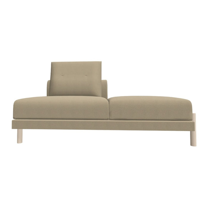 Stylish light beige sofa with a smooth upholstery and minimalistic design, featuring a single-button tufted backrest.