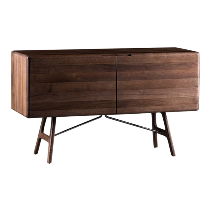 Wooden sideboard in rich walnut finish with clean lines and a sleek, minimalist design.